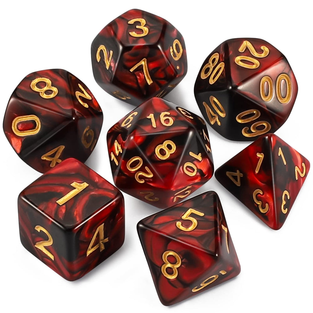 QMAY DND dice set in red and black with d20 for epic encounters