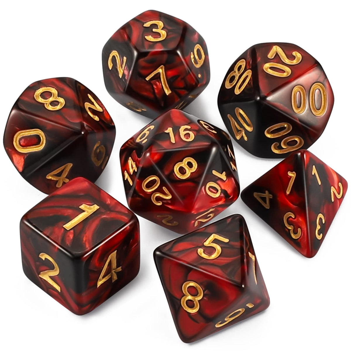 QMAY DND dice set in red and black with d20 for epic encounters