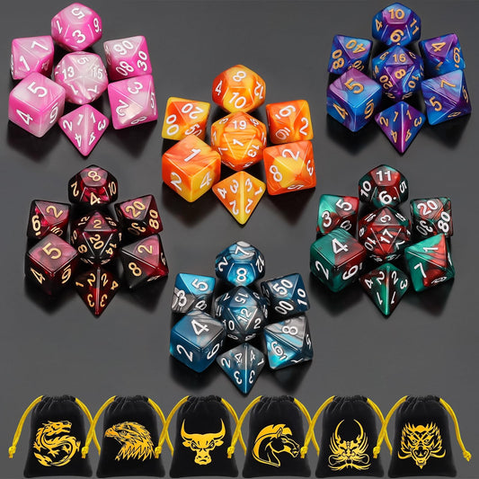 QMay DND dice sets with 42 pieces organized for tabletop play