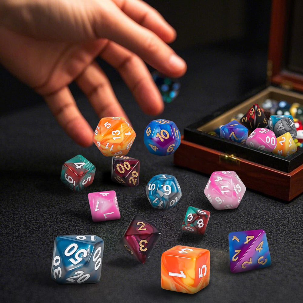 QMay DND dice set on table demonstrates easy access during sessions