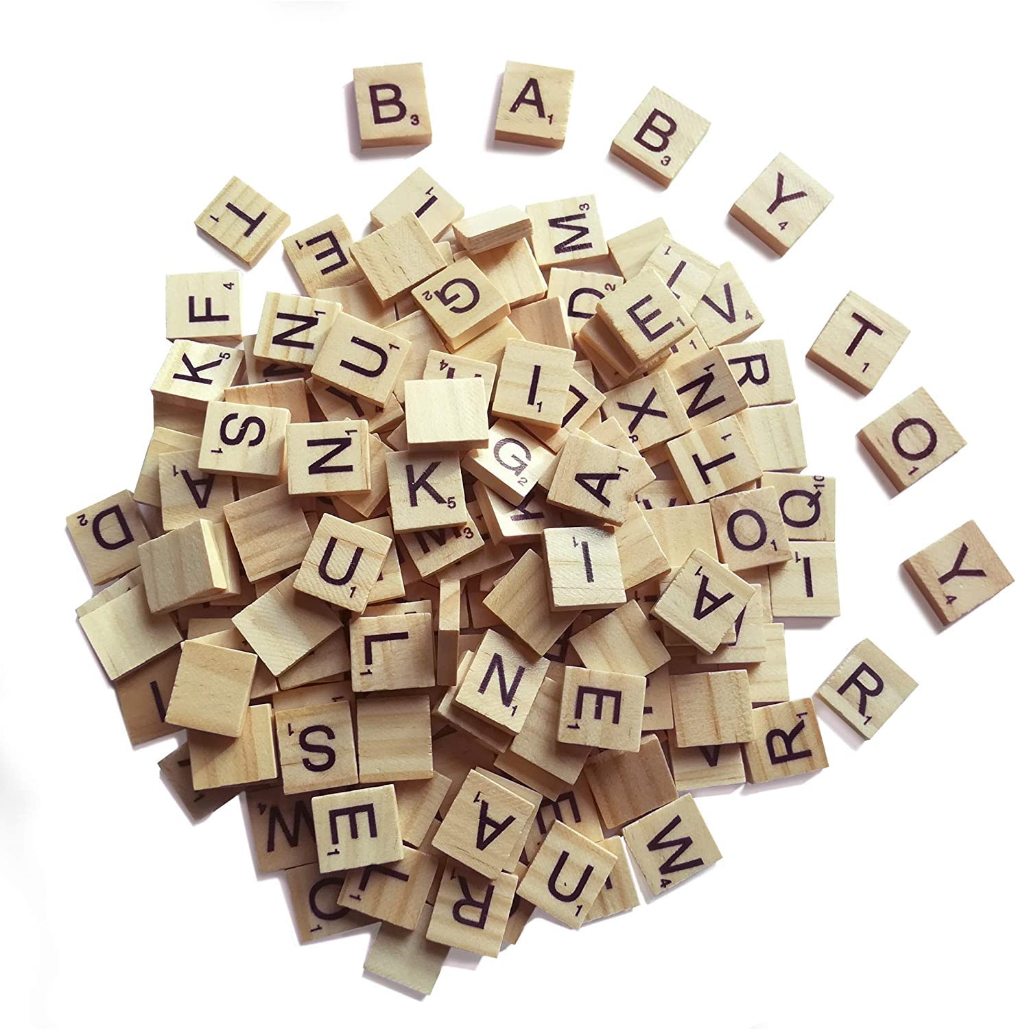 QMET 1000 wood Scrabble tiles closeup for crafts and gifts