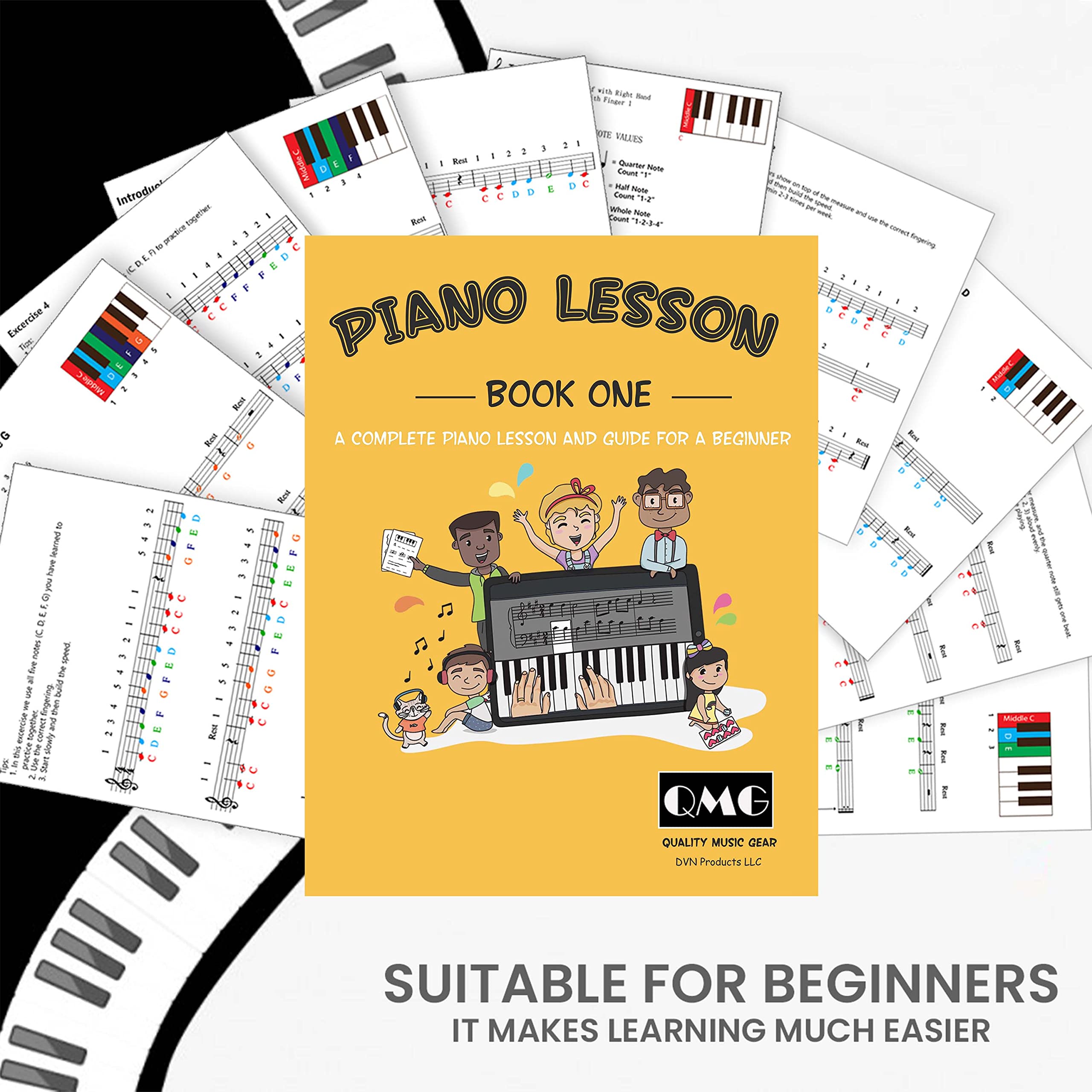 QMG complete color note piano guide pack enhances hand technique.