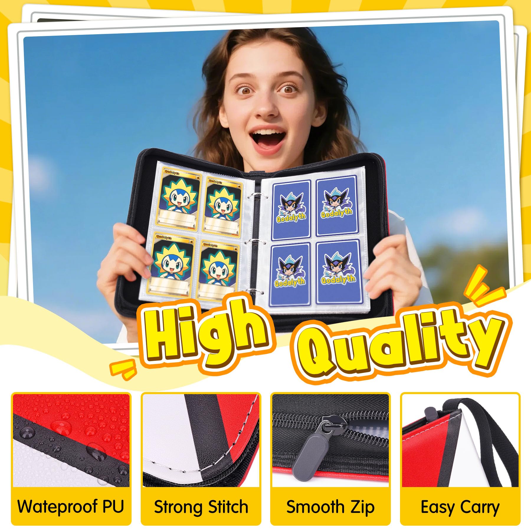 Premium PU leather waterproof cover protects cards during travel and handling.