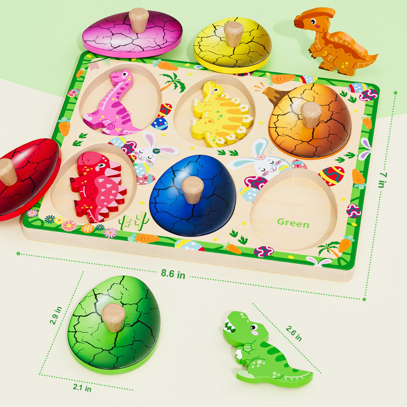 QODOFLR wooden dinosaurs with knobs support easy grasp and hands-on play.