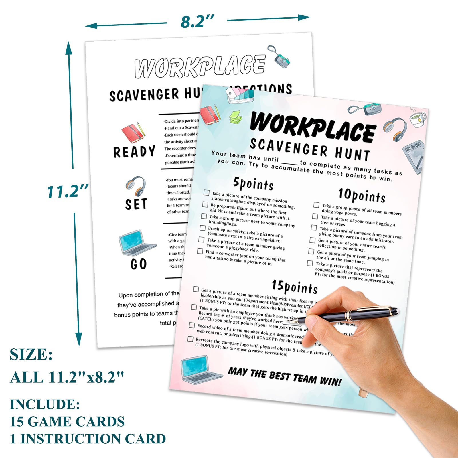 QOFO scavenger hunt cards in use during a team challenge to boost collaboration