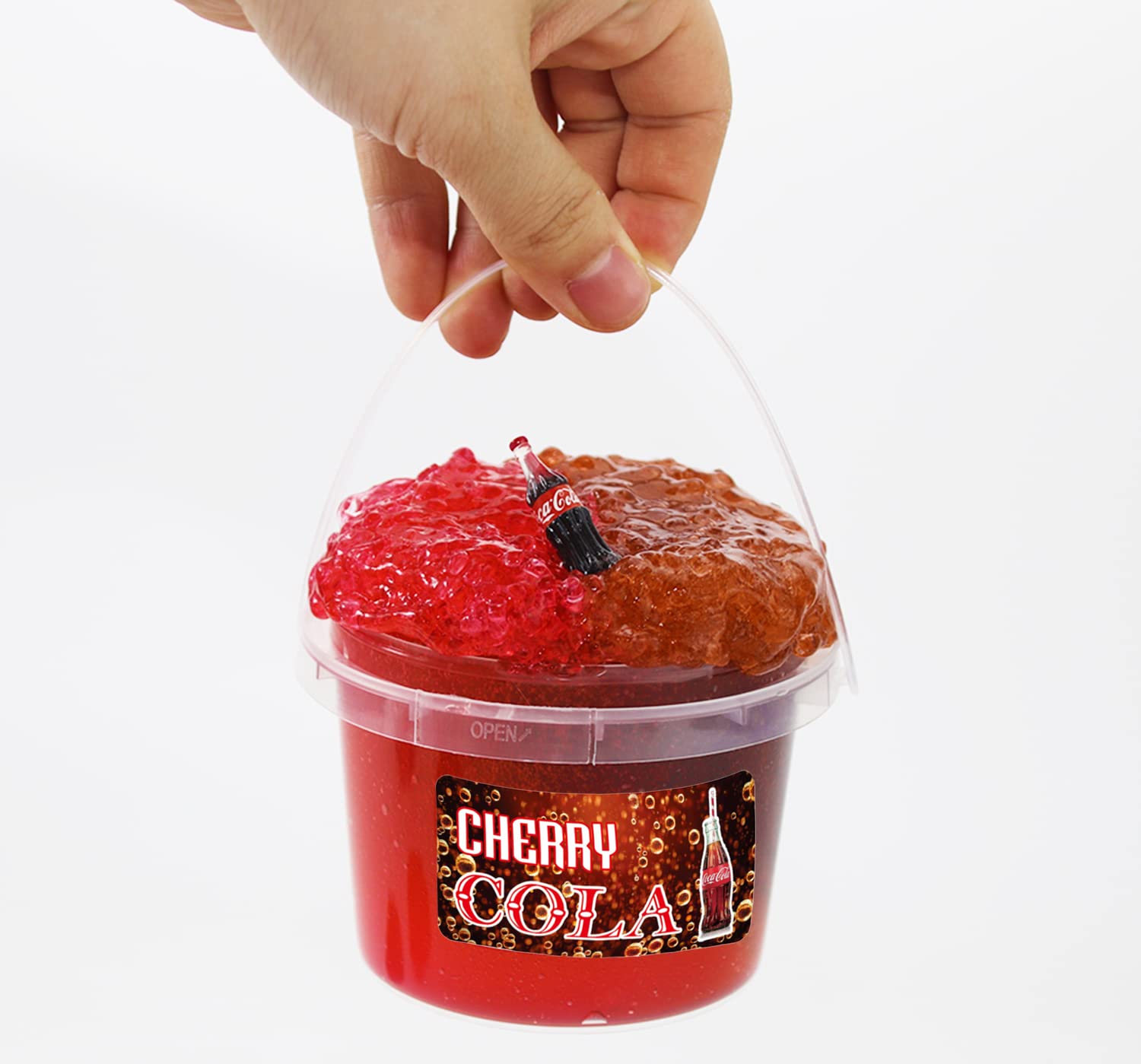 QOFRJTU Slime jar close-up shows flexible, easy-to-mold beads.