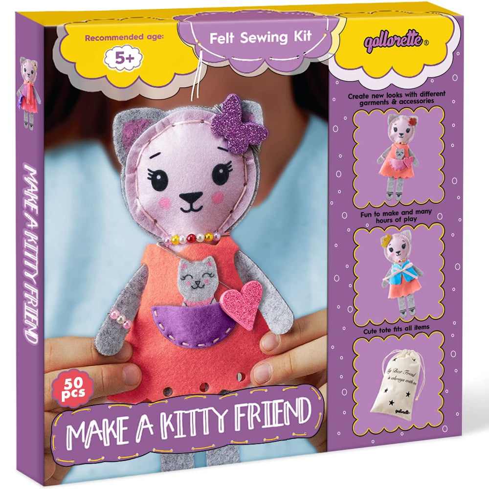 Qollorette felt sewing kit cat toy materials for kids, colorful and soft for creative play.