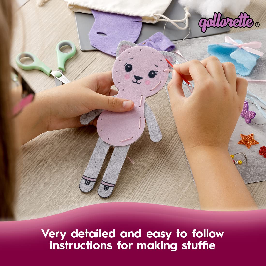 Qollorette felt sewing kit diy kitty toy, kids can personalize.
