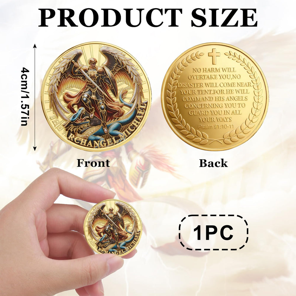 Qoncosy Archangel Michael coin back with Psalm 91:10-11 scripture