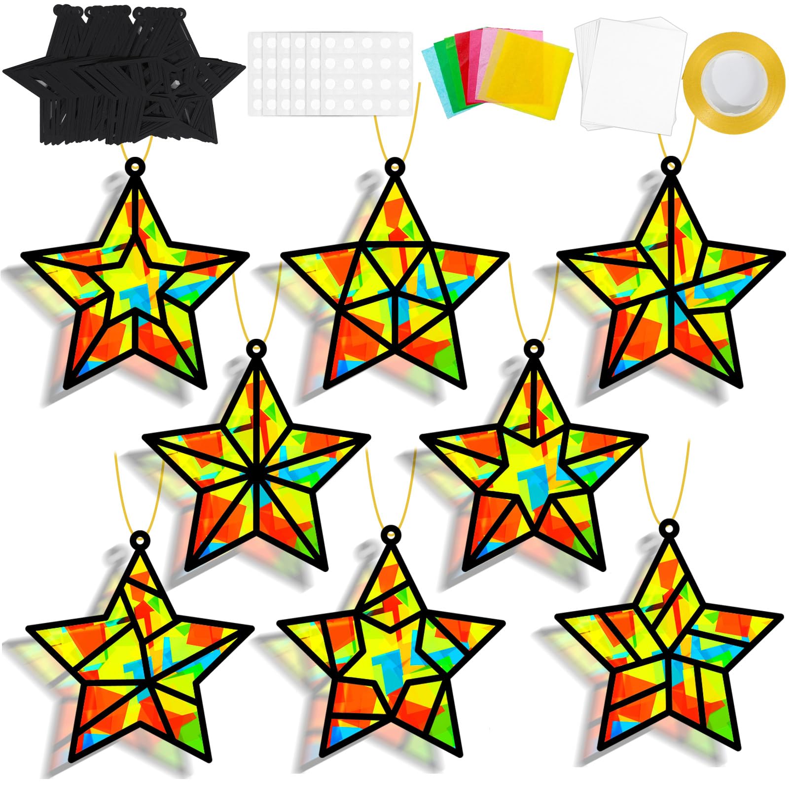 QOUBAI 32-set stars suncatchers pack brightens windows with vivid light reflections