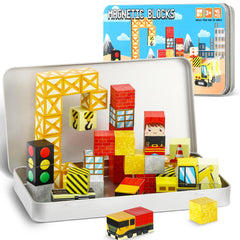 QOUBAI 45-piece magnetic blocks in a travel tin box for on-the-go creativity.