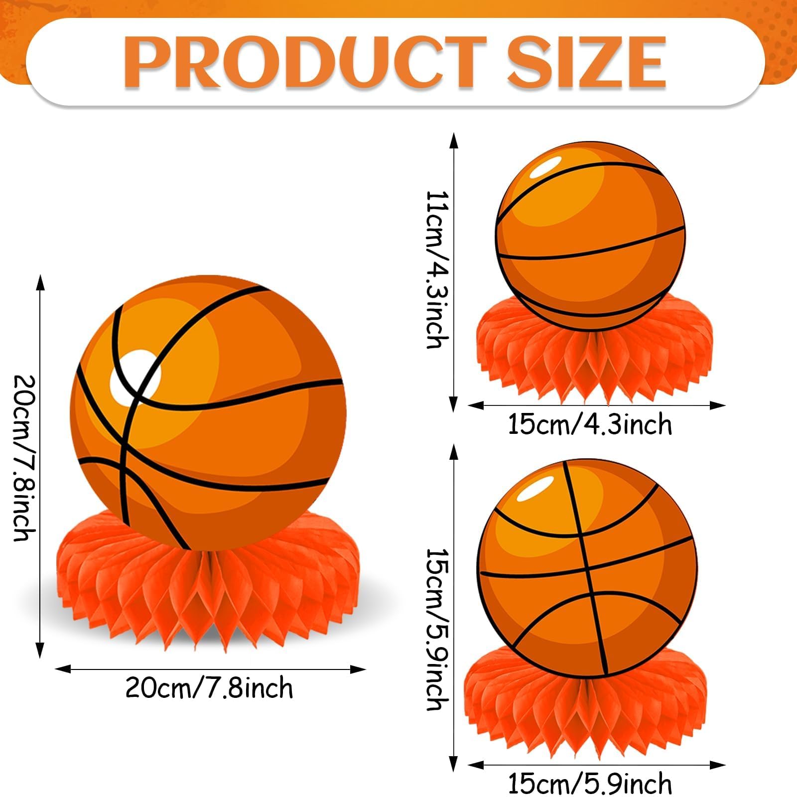 QOUBAI basketball centerpiece honeycomb 5-5 inch size to enhance mid-size celebrations