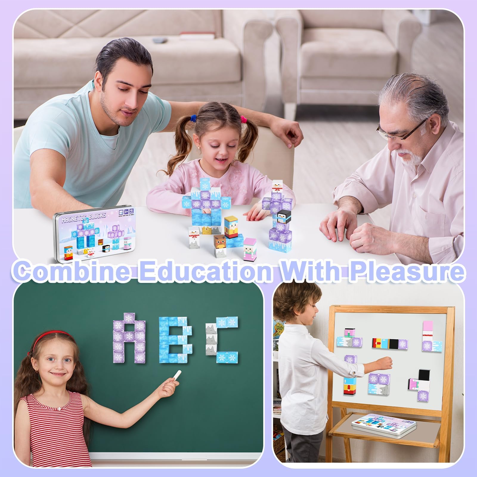 QOUBAI magnetic tiles click together for easy building.