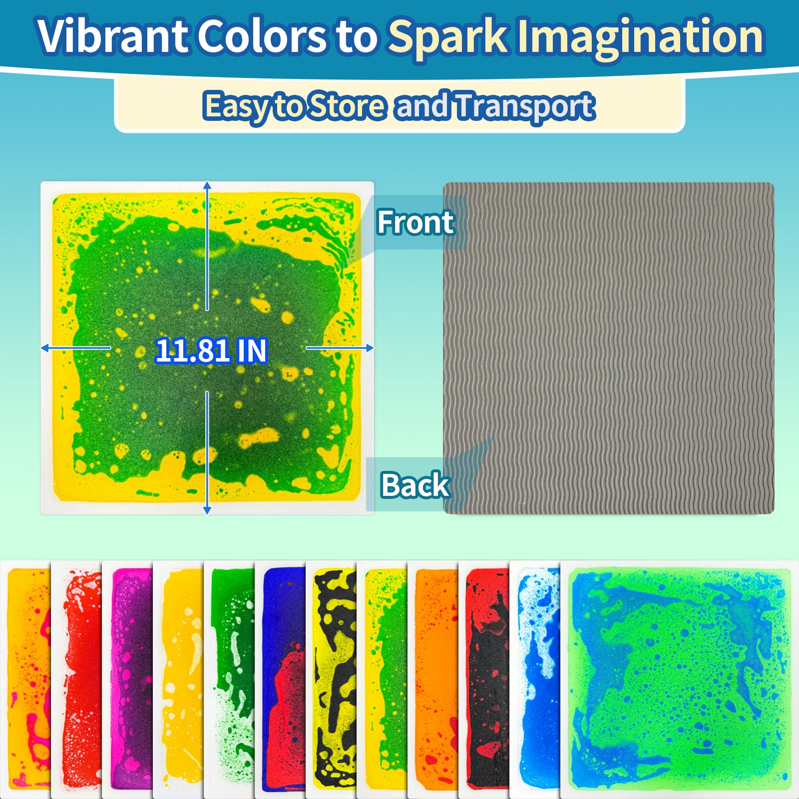 Qoytqoy Liquid Sensory Tiles anti-slip-base stays stable on wood, carpet, and tile.