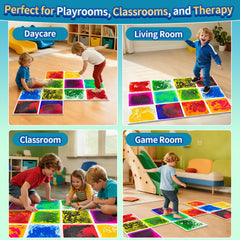 Qoytqoy Liquid Sensory Tiles easy-clean handles quick wipe-down after activity.