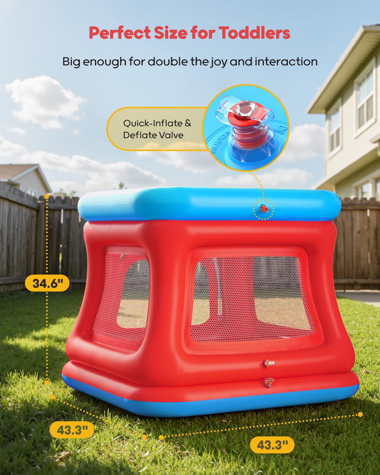 QPAU 3-in-1 bounce house quick setup inflates in minutes (pump not included).