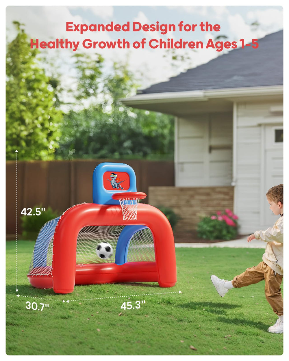 QPAU ball and pump included for quick inflation and on-demand fun.