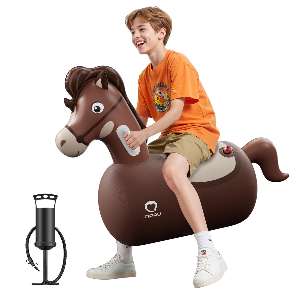 QPAU inflatable bouncy horse front view invites energetic, screen-free play for kids