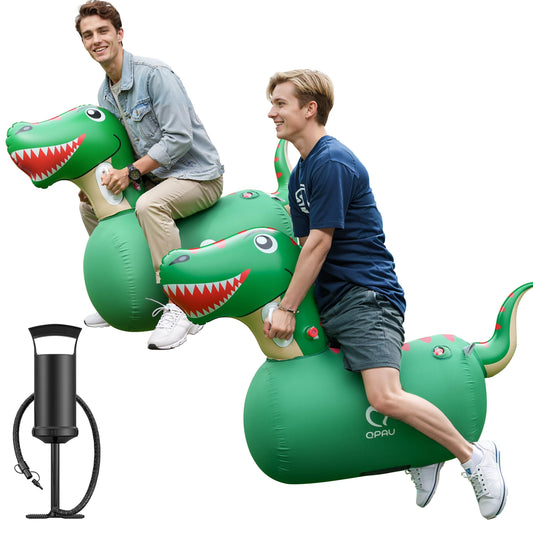 QPAU inflatable dinosaur head close-up, durable bounce for energetic play indoors or outdoors.