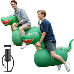 QPAU inflatable dinosaur head close-up, durable bounce for energetic play indoors or outdoors.