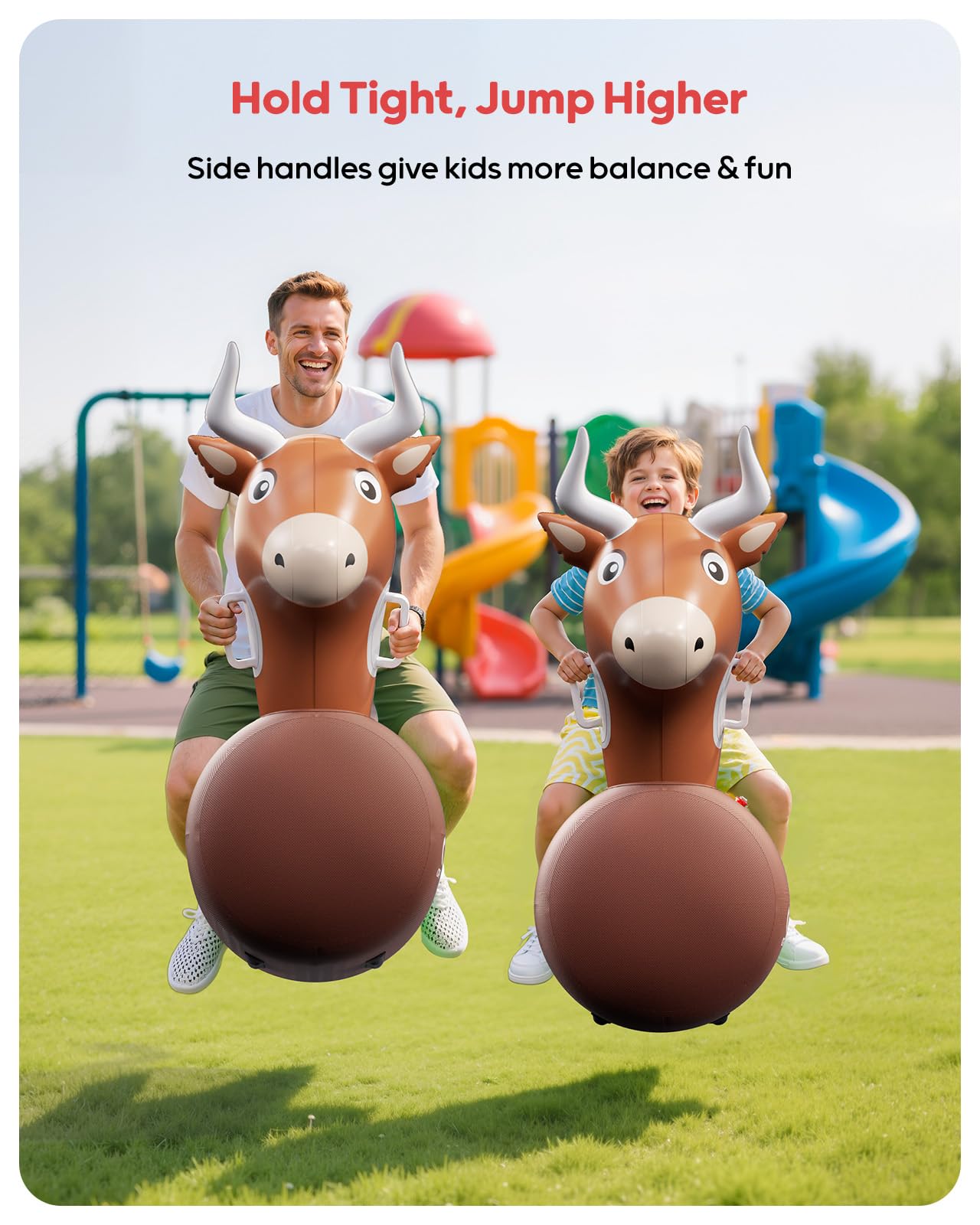 QPAU inflatable reindeer hopper wrapped in durable fabric cover for long-lasting use.