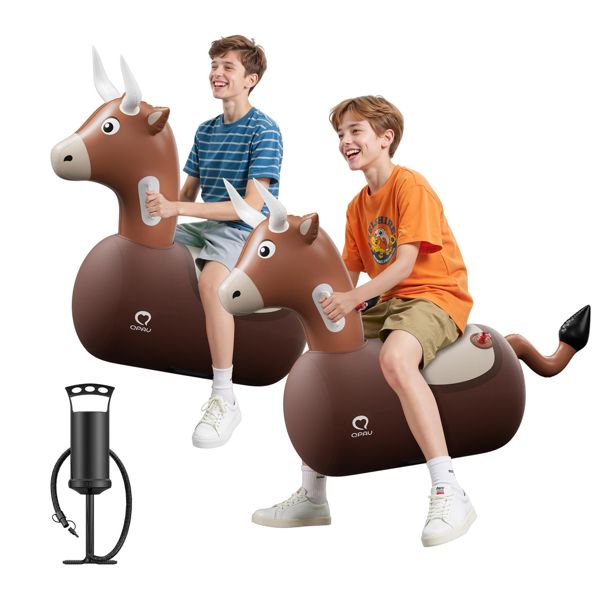 QPAU inflatable reindeer hopper with saddle seat for stable, comfortable seating during play.