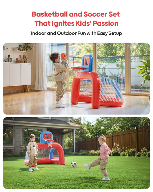 QPAU inflatable toddler hoop and goal ready for indoor or outdoor play.