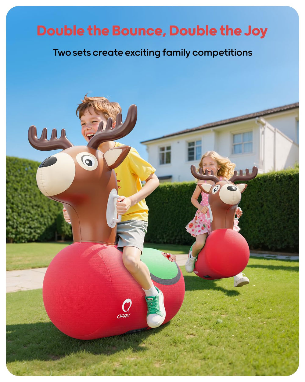 QPAU reindeer hopper with durable fabric cover for long-lasting fun.
