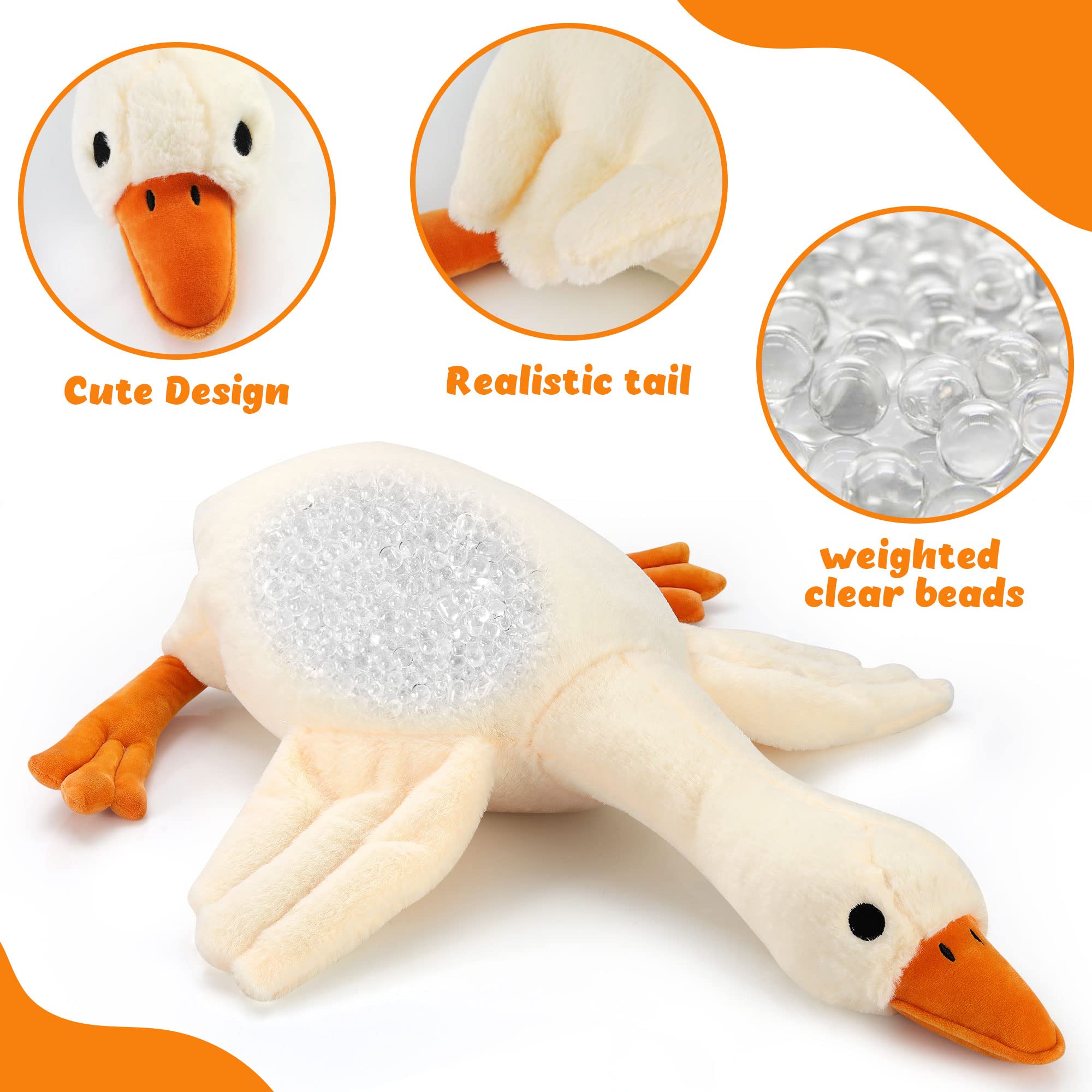 Qpewep goose plush with a child for scale and cuddly appeal.