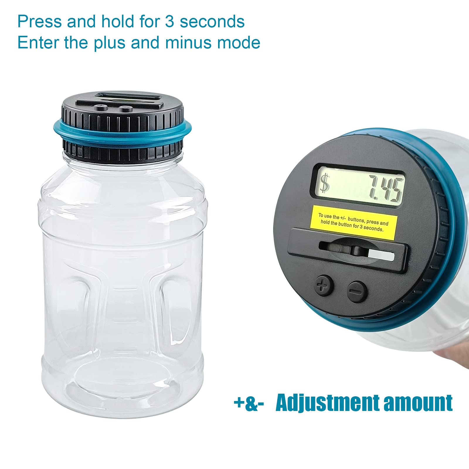 QPEY 1.8L capacity coin bank side profile for ample storage