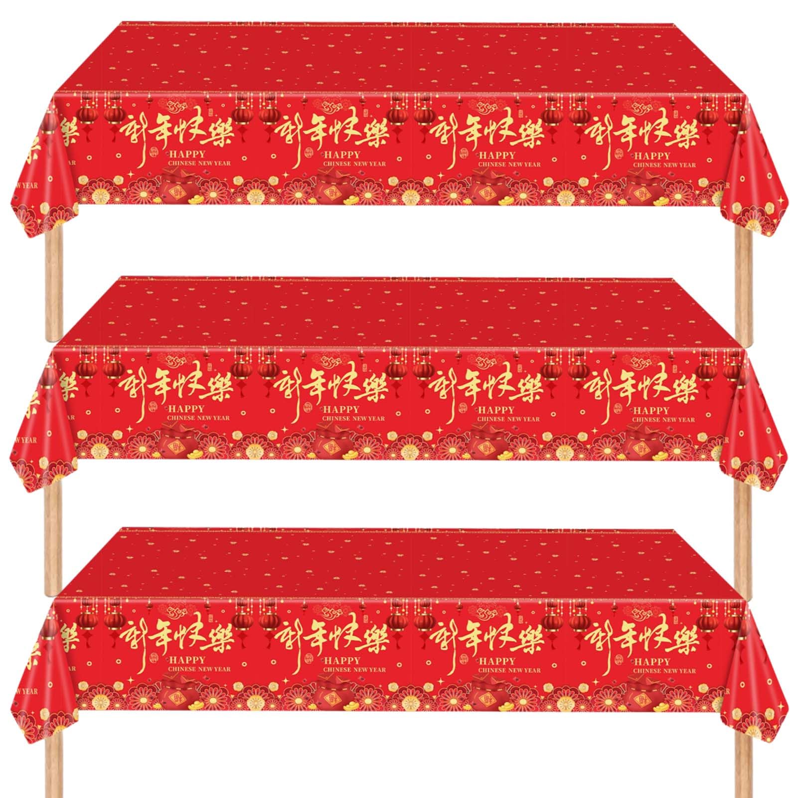 Qpout Chinese New Year tablecloth 108x54 inches provides generous coverage with red and gold design.