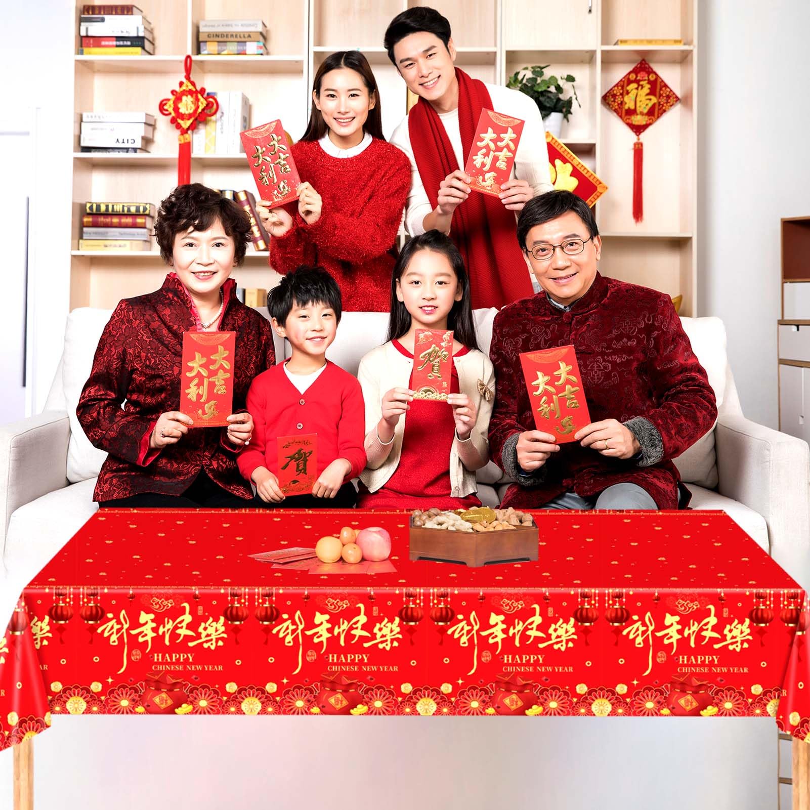 Qpout Spring Festival decor tablecloth helps create a joyful holiday atmosphere.