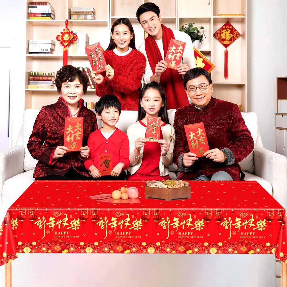 Qpout Spring Festival decor tablecloth helps create a joyful holiday atmosphere.