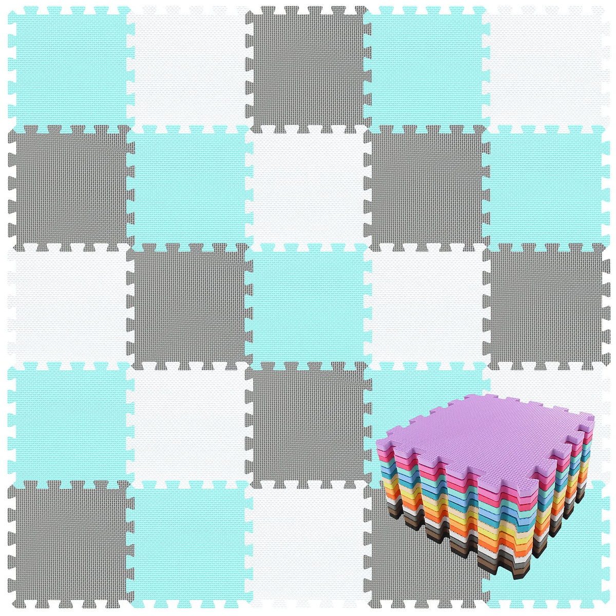 qqpp EVA 18-tile assembly closeup showing interlocking edges for a safe play surface.
