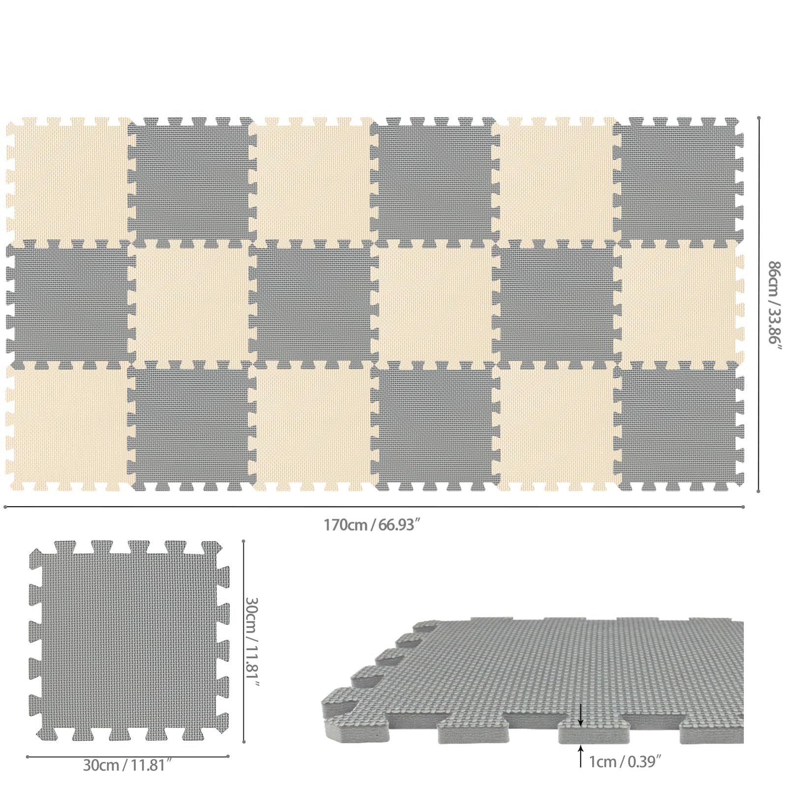 qqpp EVA beige-gray play-area mats install quickly for a tidy, versatile space.