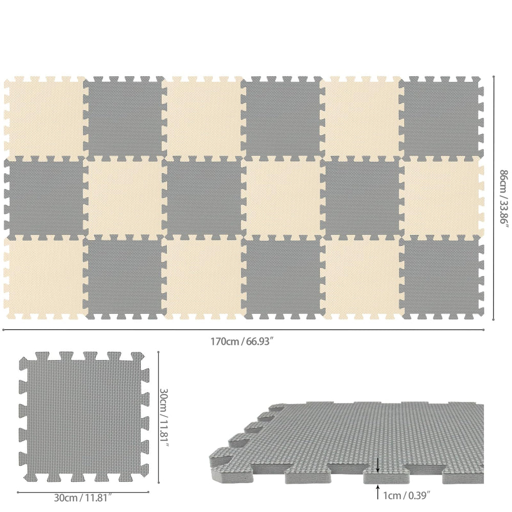 qqpp EVA beige-gray play-area mats install quickly for a tidy, versatile space.