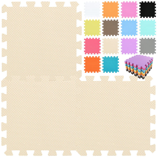 qqpp EVA interlocking tiles forming a cushioned 16 sq ft baby play area