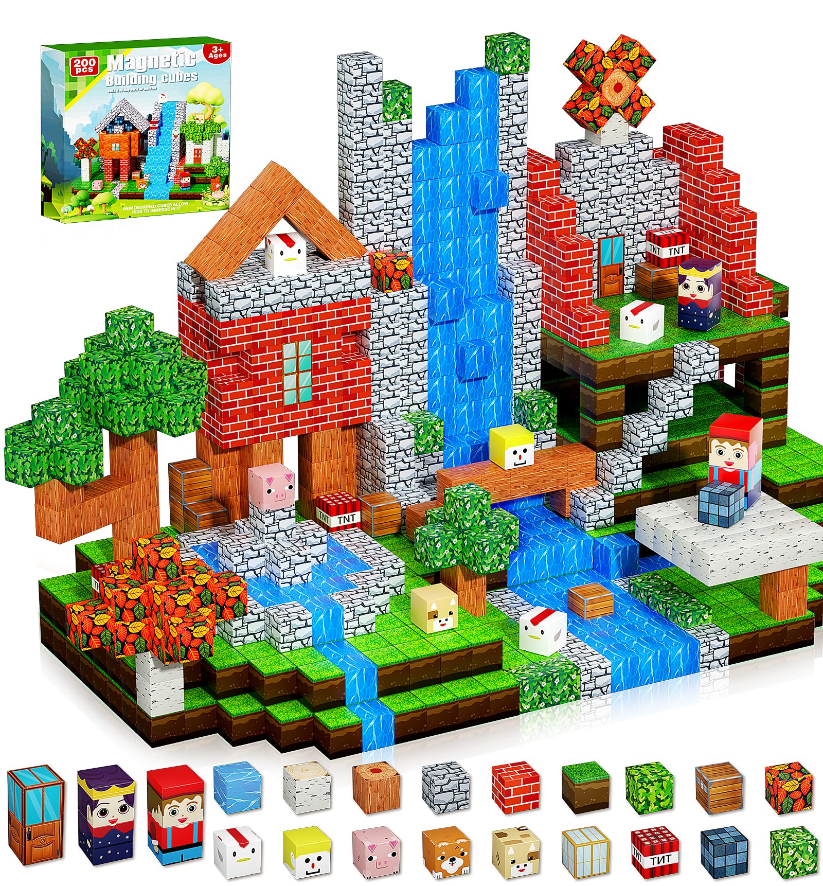 QRPQT magnetic blocks forest scene foster creative building play for kids 3-10