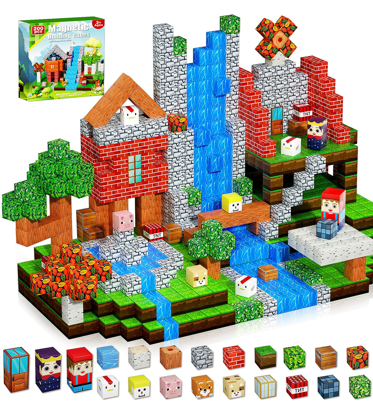 QRPQT magnetic blocks forest scene foster creative building play for kids 3-10