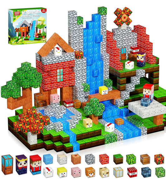 QRPQT magnetic blocks forest scene foster creative building play for kids 3-10