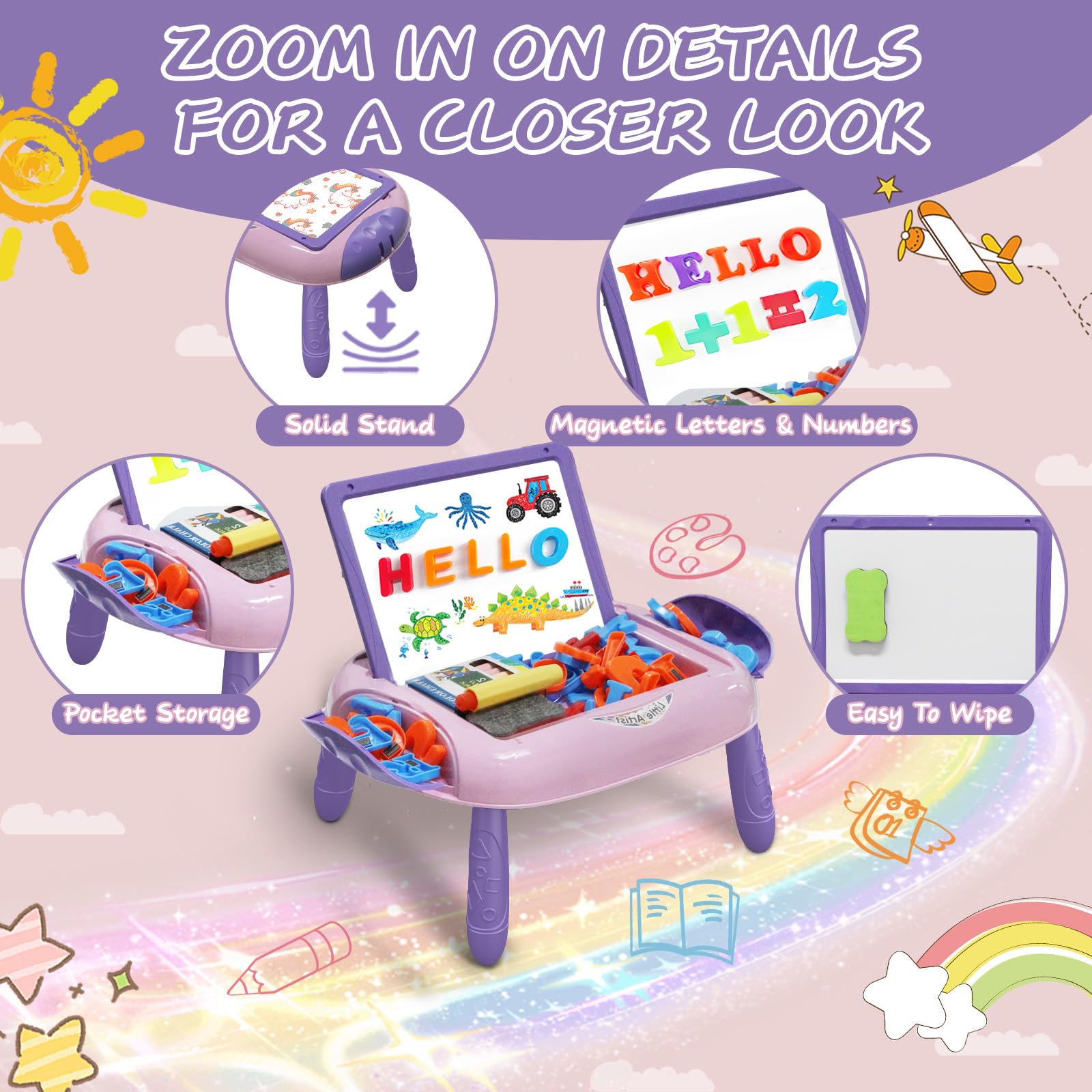 Qrytoi chalk and eraser accessories keep mess contained and ready for quick doodles.