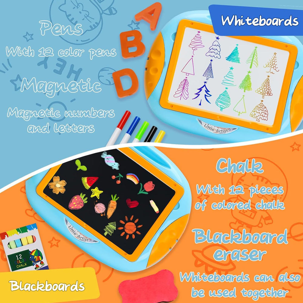 Qrytoi magnetic letters and numbers kit enables spelling practice during play.