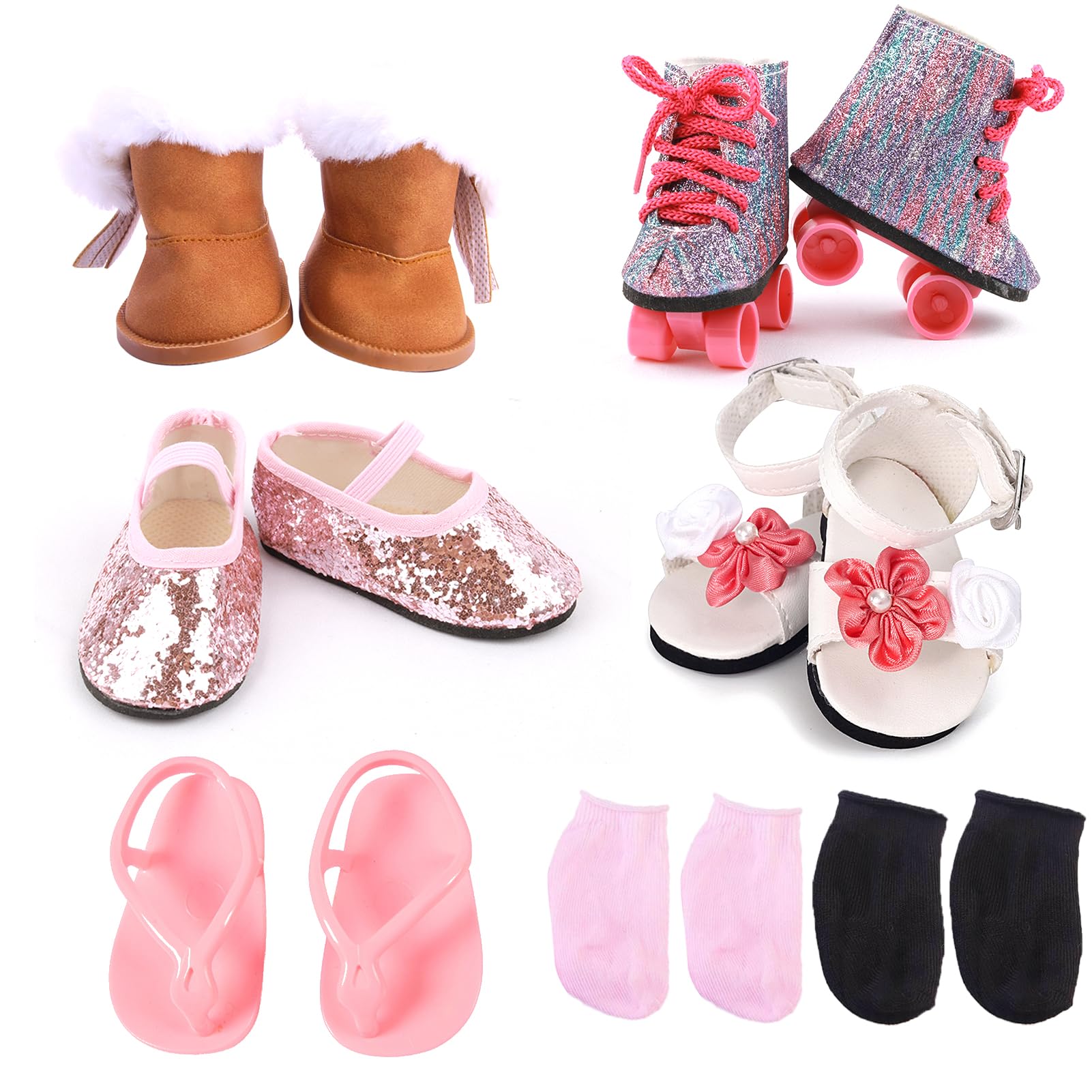 QSKJJI 18-inch doll snow boots with real zippers for winter play