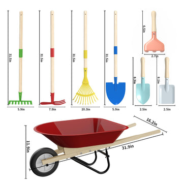 Qtioucp kids wheelbarrow front view shows a sturdy, safe outdoor toy.