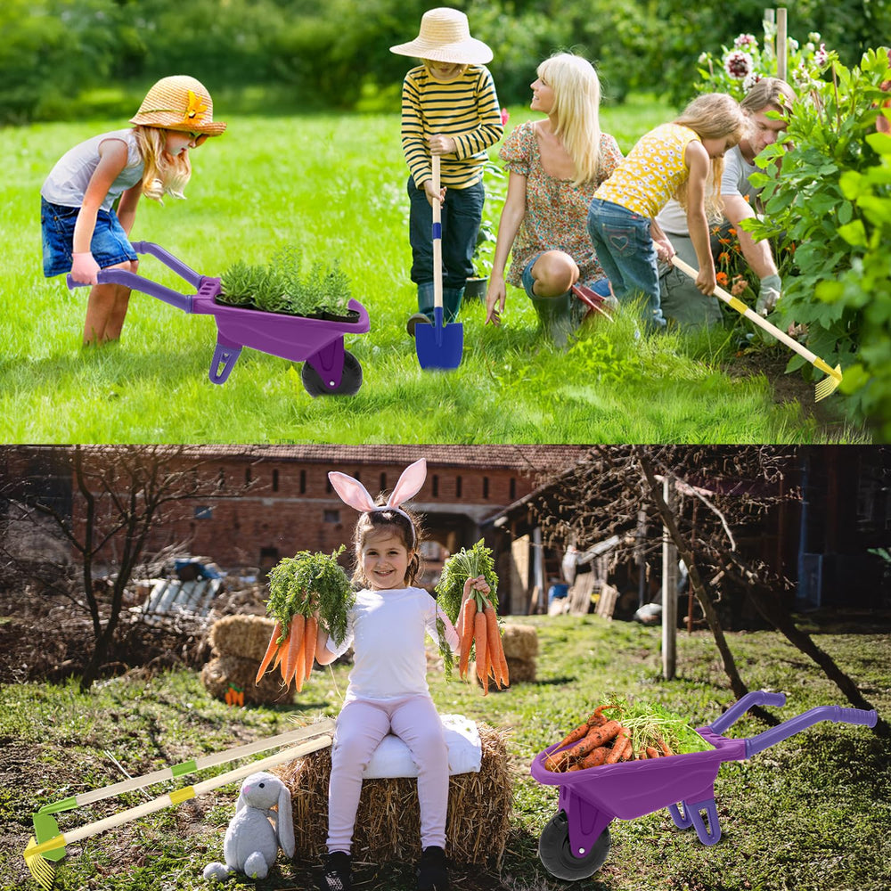 Qtioucp long-handle wooden gardening tools for kids safe, durable play