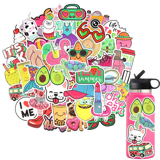 QTL cute stickers on a water bottle, durable waterproof vinyl for daily use.