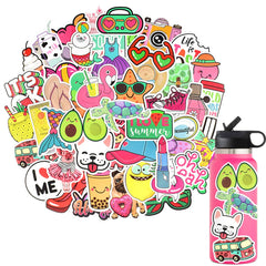 QTL cute stickers on a water bottle, durable waterproof vinyl for daily use.