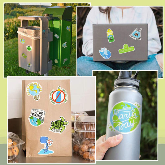 QTL Earth Day sticker designs, perfect as school rewards and party favors.