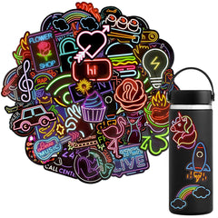 QTL Neon stickers 50pc pack adds vivid color to laptops and water bottles.