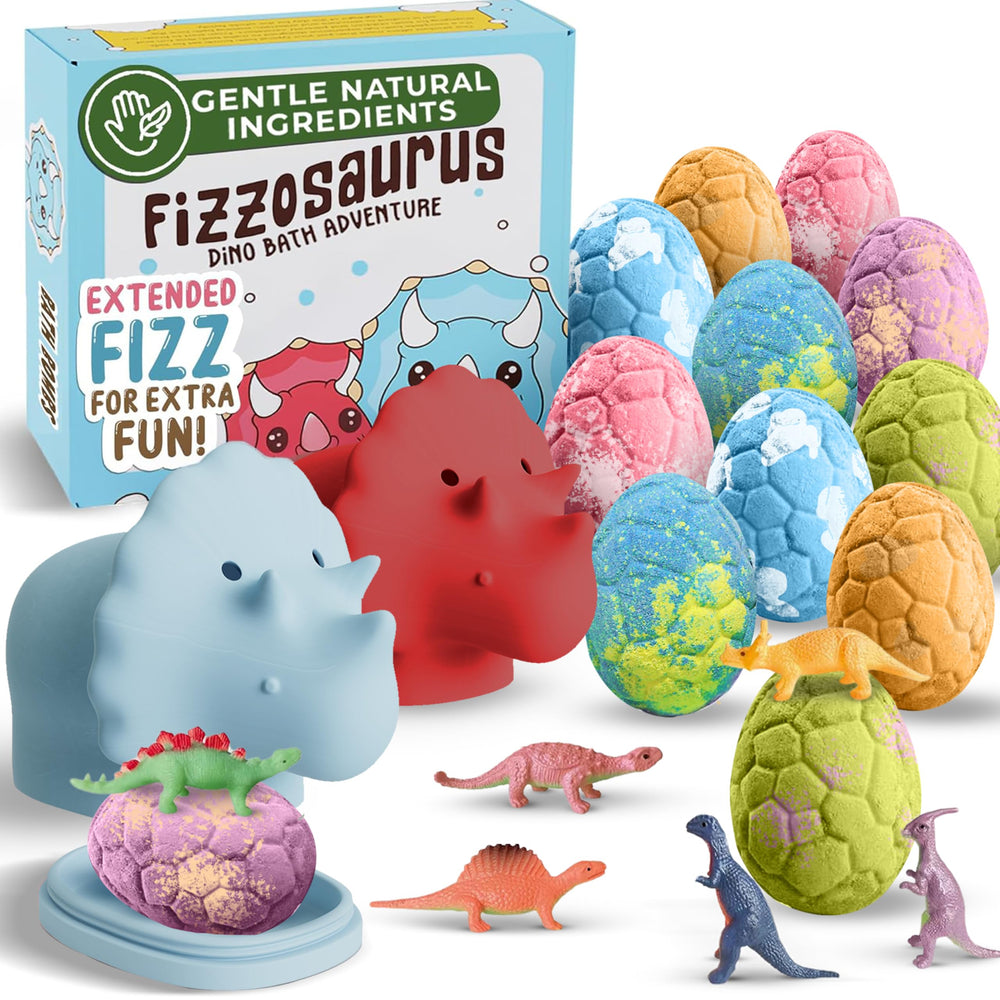 Quack Quack Moo dino bath bomb with surprise toy inside for kids to enjoy